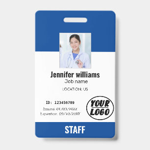 Aangepast blauw bedrijfslogo personeelsfoto ID-bad Badge
