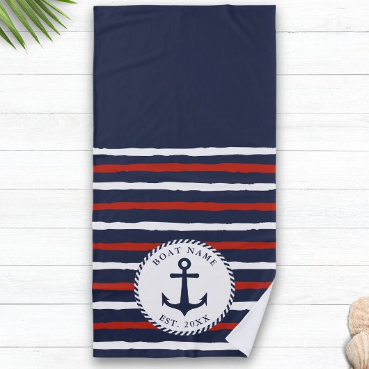 Aangepast blauw blauw witte strepen Anchor Nautica Strandlaken