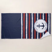 Aangepast blauw blauw witte strepen Anchor Nautica Strandlaken (Voorkant)