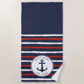 Aangepast blauw blauw witte strepen Anchor Nautica Strandlaken (Voorkant)