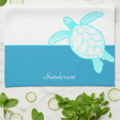 Aangepast blauw Blauwgroen blauw Zee aan de kust Theedoek (Gevouwen)