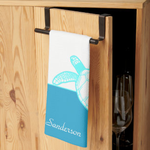 Aangepast blauw Blauwgroen blauw Zee aan de kust Theedoek