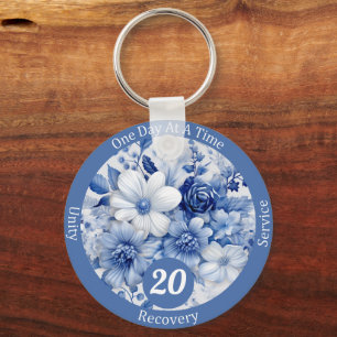 Aangepast Blauw Bloemmotief Herstel Mijlpaal Cadea Sleutelhanger