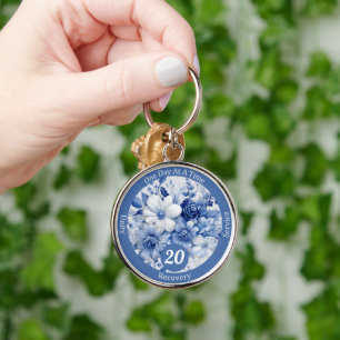 Aangepast Blauw Bloemmotief Herstel Mijlpaal Cadea Sleutelhanger