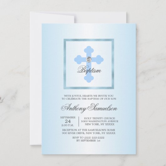 Aangepast blauw crossbaptisme Christening BOY + PO Kaart (Voorkant)