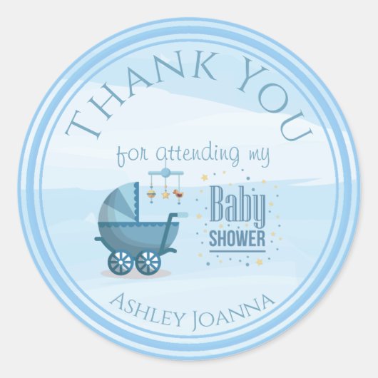Aangepast blauw Dank u Baby shower Ronde Sticker (Voorkant)