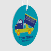 Aangepast blauw en groen bouwdumppenttruck ornament (voorkant)