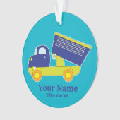 Aangepast blauw en groen bouwdumppenttruck ornament (voorkant)