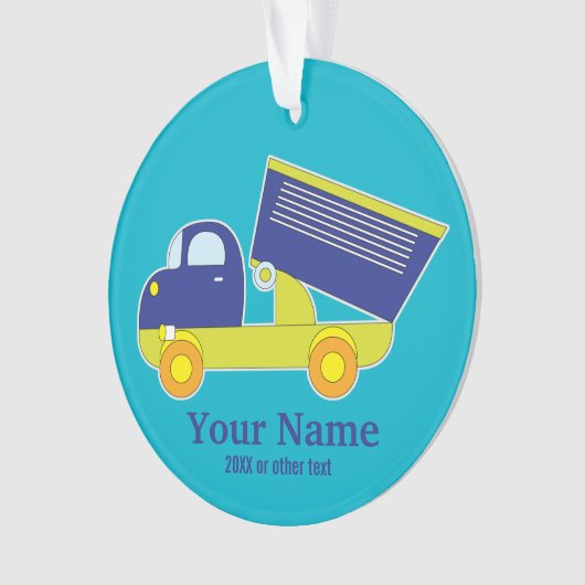 Aangepast blauw en groen bouwdumppenttruck ornament (voorkant)