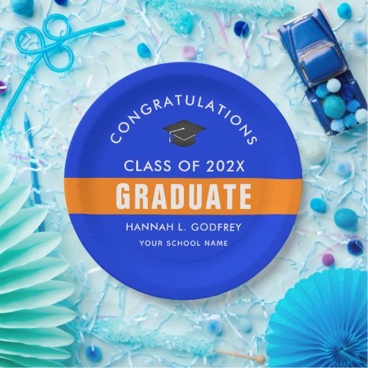 Aangepast blauw en Oranje Afstuderen Papieren Bordje (Feest)