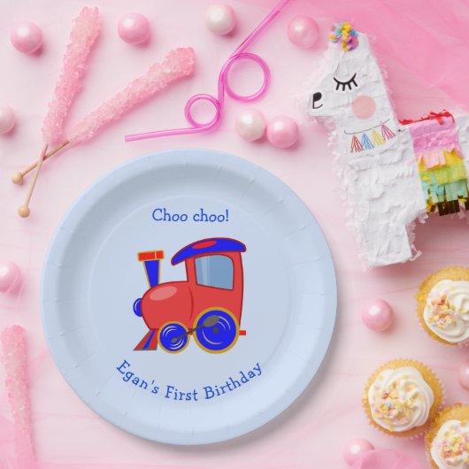 Aangepast blauw- en rood trainpapier Bord (Feest)