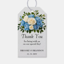 Aangepast blauw en wit bloemmotief bedankje cadeaulabel