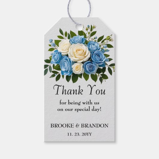 Aangepast blauw en wit bloemmotief bedankkaartje cadeaulabel (Voorkant)