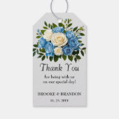 Aangepast blauw en wit bloemmotief bedankkaartje cadeaulabel (Achterkant)