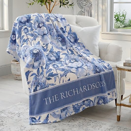 Aangepast blauw en wit chinoiserie bloempatroon fleece deken