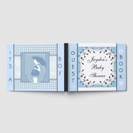 Aangepast blauw en zwart Baby shower gastenboek (Volledig)