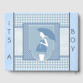 Aangepast blauw en zwart Baby shower gastenboek (Achterkant)