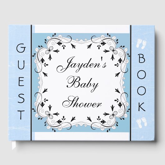 Aangepast blauw en zwart Baby shower gastenboek (Voorkant)
