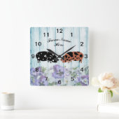 Aangepast blauw Floral KuneKune Pig Boerderij Vierkante Klok (Huis)