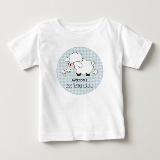 Aangepast blauw Gingham Lamb Birthday (Voorkant)