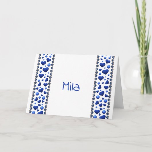 Aangepast blauw glitter hart feestdagen kaart (Voorkant)