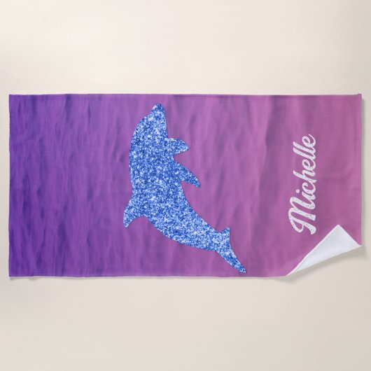 Aangepast blauw glitterdolfijnroze en Paars Strandlaken (Voorkant)