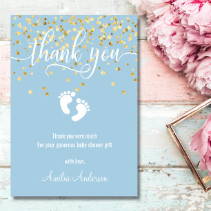Aangepast blauw goud dankzij je Baby shower BOY Bedankkaart