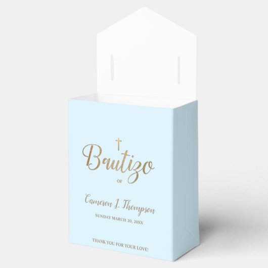 Aangepast blauw goud kruis Bautizo Dank u wel bapt Bedankdoosjes (Geopend)