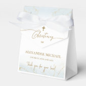 Aangepast Blauw Goud Kruis Dank u Jongen Doop Bedankdoosjes (Voorkant Zijde)