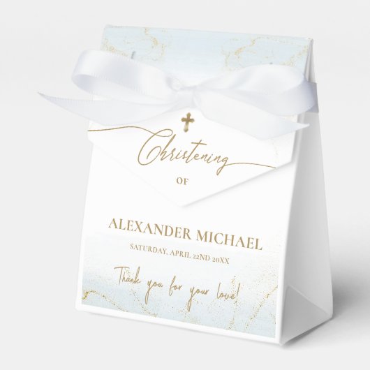 Aangepast Blauw Goud Kruis Dank u Jongen Doop Bedankdoosjes (Voorkant Zijde)
