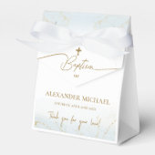 Aangepast Blauw Goud Kruis Dank u Jongen Doop Bedankdoosjes (Voorkant Zijde)