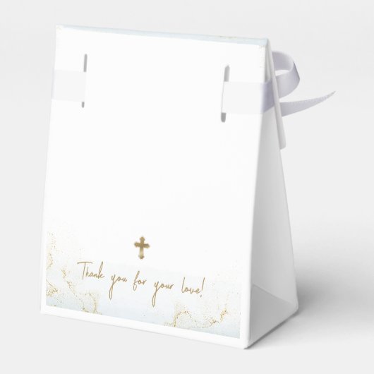 Aangepast Blauw Goud Kruis Dank u Jongen Doop Bedankdoosjes (Achterkant)