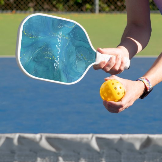 Aangepast blauw goudmarmerpatroon pickleball paddle (Insitu)