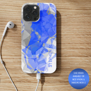Aangepast Blauw Grijs Wit Modern Polygon Patroon iPhone 15 Pro Max Hoesje