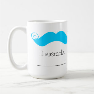 Aangepast blauw handvat Mustache Stache Koffiemok