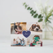 Aangepast blauw hart-liefdesfamilie Foto-collage Briefkaart (Staand voorkant)
