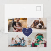 Aangepast blauw hart-liefdesfamilie Foto-collage Briefkaart (Voorkant / Achterkant)