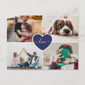 Aangepast blauw hart-liefdesfamilie Foto-collage Briefkaart