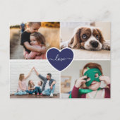 Aangepast blauw hart-liefdesfamilie Foto-collage Briefkaart (Voorkant)