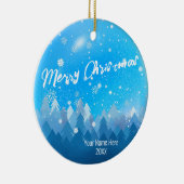 Aangepast blauw kristal Snow & Forest Merry-kerst Keramisch Ornament (Rechts)