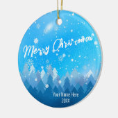 Aangepast blauw kristal Snow & Forest Merry-kerst Keramisch Ornament (Links)