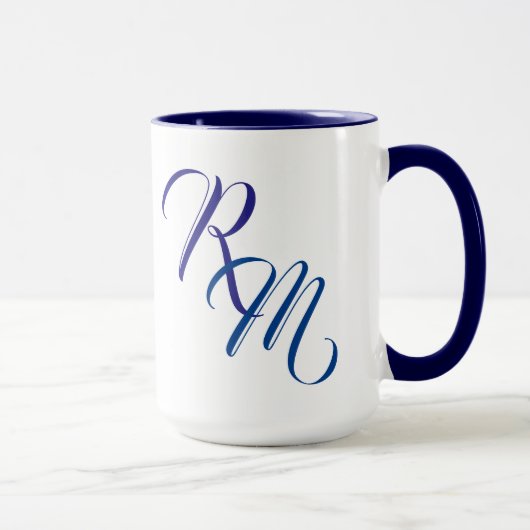 Aangepast blauw Manuscript Monogram Initiaal Cup Mok (Rechts)