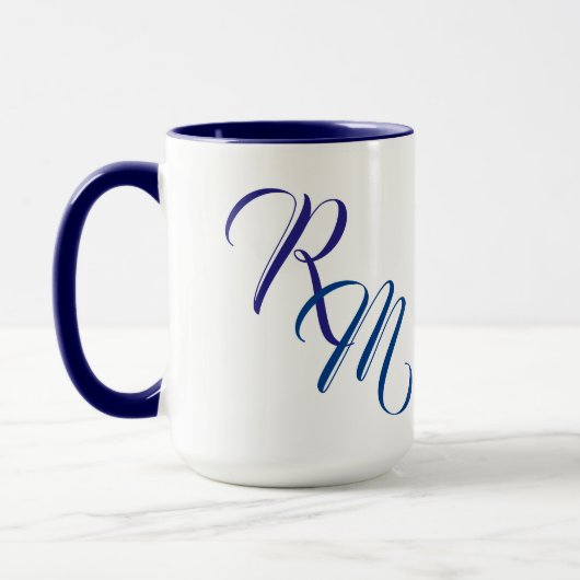 Aangepast blauw Manuscript Monogram Initiaal Cup Mok (Links)