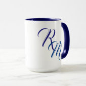 Aangepast blauw Manuscript Monogram Initiaal Cup Mok (Voorkant rechts)