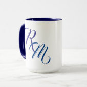 Aangepast blauw Manuscript Monogram Initiaal Cup Mok (Voorkant links)