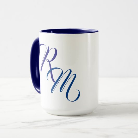 Aangepast blauw Manuscript Monogram Initiaal Cup Mok (Voorkant links)
