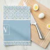 Aangepast blauw medaillonmonogram keukenhanddoek (Quarter Fold)