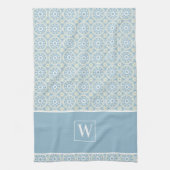 Aangepast blauw medaillonmonogram keukenhanddoek (Verticaal)