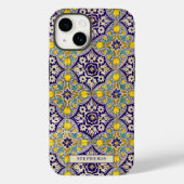 Aangepast blauw mediterraan patroongele bloesems Case-Mate iPhone case (Achterkant)