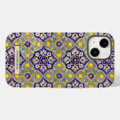 Aangepast blauw mediterraan patroongele bloesems Case-Mate iPhone case (Achterkant (horizontaal))